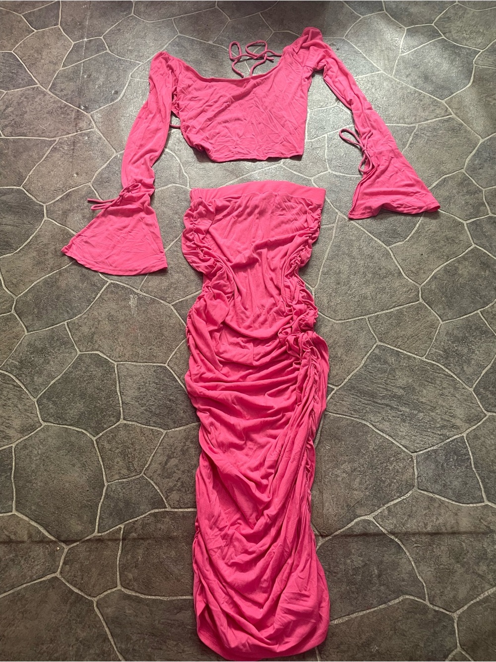 Hot Pink Two-Piece Ruched Maxi Set